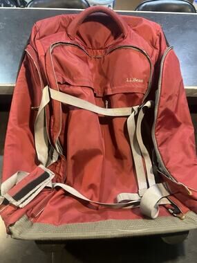 LL Bean Deluxe Rolling Wheeled Bag Travel Luggage Red Burgundy Trip Nylon Large
